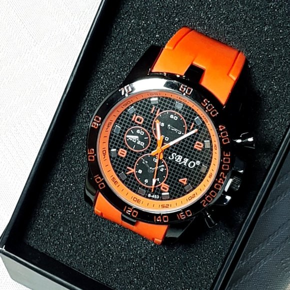 Mens SBAO Watch Analog Wrist Watch Stainless Steel Sport Fashion Orange NIB - Picture 15 of 16